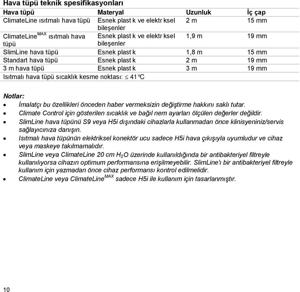 noktası: 41 C Notlar: İmalatçı bu özellikleri önceden haber vermeksizin değiştirme hakkını saklı tutar. Climate Control için gösterilen sıcaklık ve bağıl nem ayarları ölçülen değerler değildir.