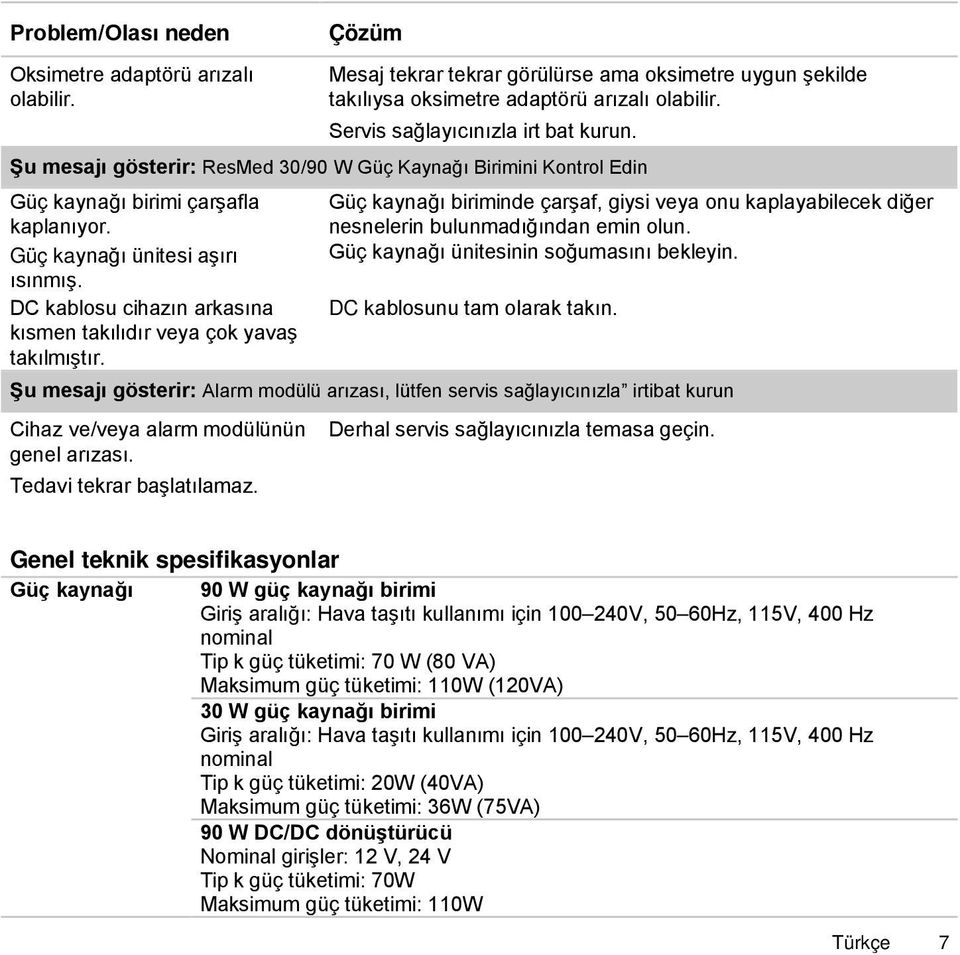 DC kablosu cihazın arkasına kısmen takılıdır veya çok yavaş takılmıştır. Güç kaynağı biriminde çarşaf, giysi veya onu kaplayabilecek diğer nesnelerin bulunmadığından emin olun.