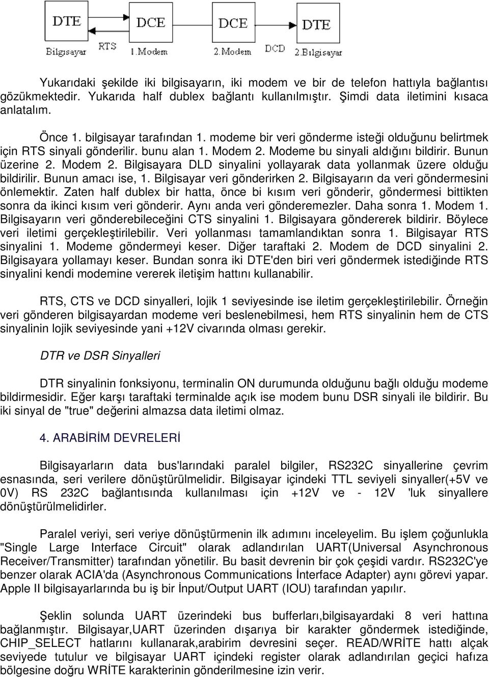 Modeme bu sinyali aldığını bildirir. Bunun üzerine 2. Modem 2. Bilgisayara DLD sinyalini yollayarak data yollanmak üzere olduğu bildirilir. Bunun amacı ise, 1. Bilgisayar veri gönderirken 2.