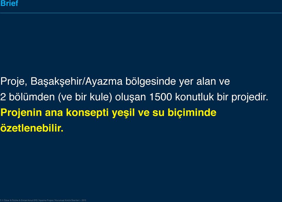 Projenin ana konsepti yeşil ve su biçiminde özetlenebilir.