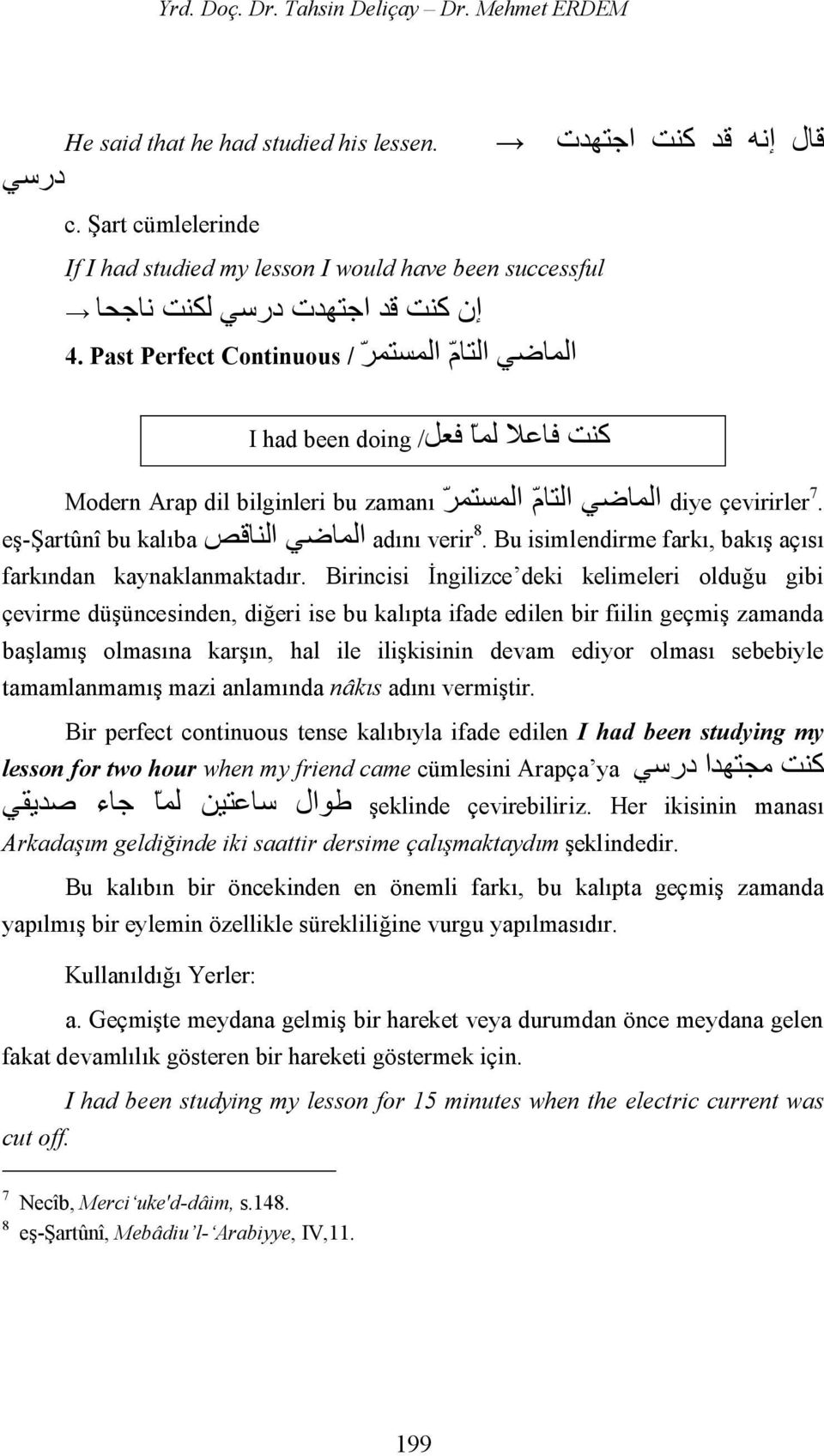 Past Perfect كنت فاعلا لما فعل/ I had been doing Modern Arap dil bilginleri bu zamanı الماضي التام المستمر diye çevirirler 7. eş-şartûnî bu kalıba الماضي الناقص adını verir 8.