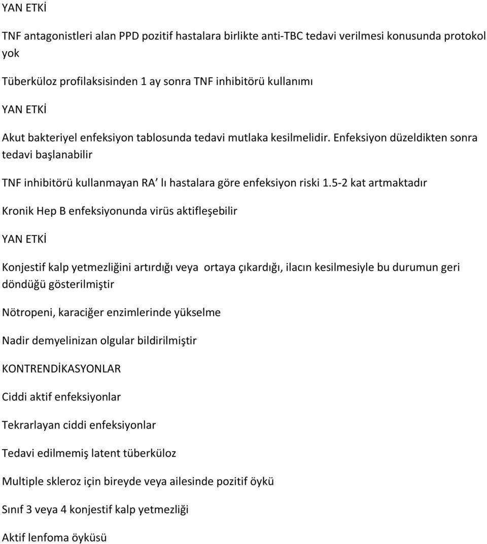 5-2 kat artmaktadır Kronik Hep B enfeksiyonunda virüs aktifleşebilir YAN ETKİ Konjestif kalp yetmezliğini artırdığı veya ortaya çıkardığı, ilacın kesilmesiyle bu durumun geri döndüğü gösterilmiştir