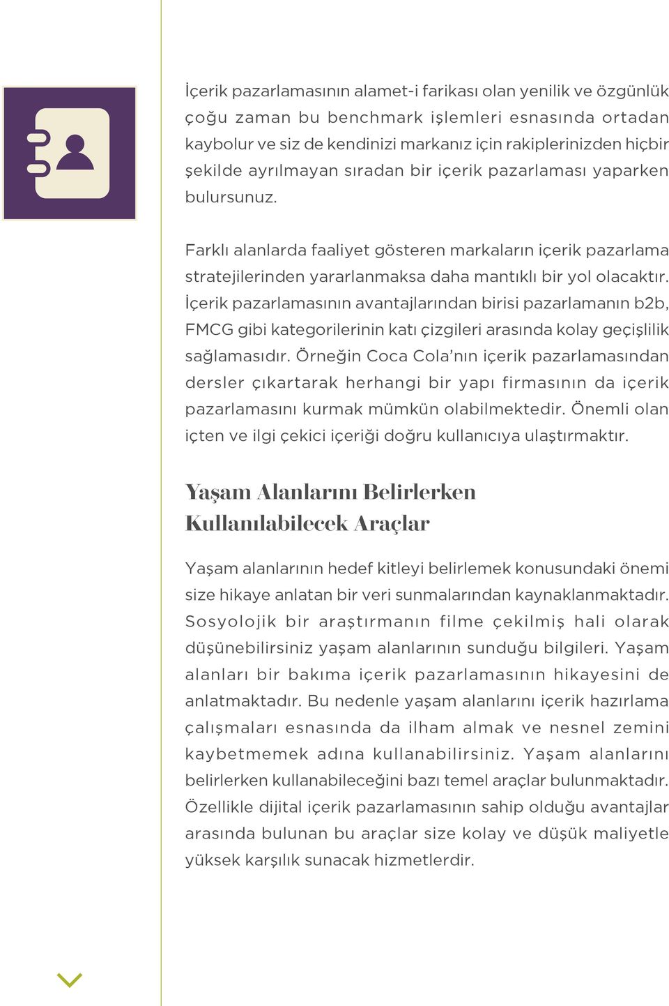 İçerik pazarlamasının avantajlarından birisi pazarlamanın b2b, FMCG gibi kategorilerinin katı çizgileri arasında kolay geçişlilik sağlamasıdır.