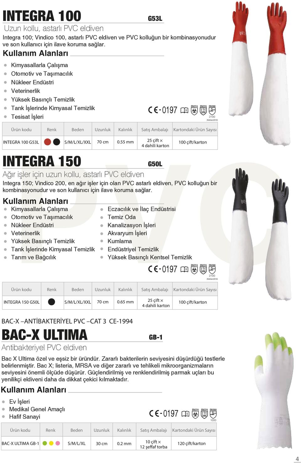 mm çift dahili karton Ağır işler için uzun kollu, astarlı PVC eldiven GL Integra ; Vindico, en ağır işler için olan PVC astarlı eldiven, PVC kolluğun bir kombinasyonudur ve son kullanıcı için ilave
