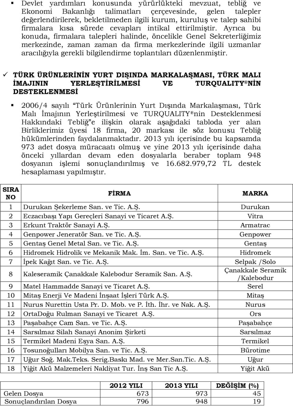 Ayrıca bu konuda, firmalara talepleri halinde, öncelikle Genel Sekreterliğimiz merkezinde, zaman zaman da firma merkezlerinde ilgili uzmanlar aracılığıyla gerekli bilgilendirme toplantıları