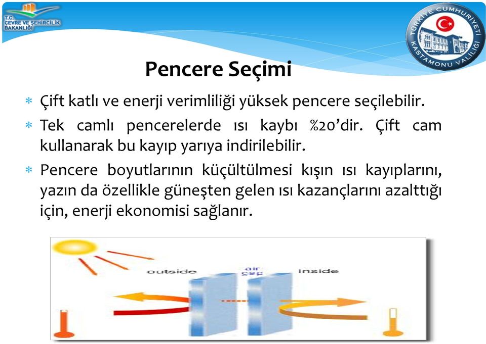 Çift cam kullanarak bu kayıp yarıya indirilebilir.