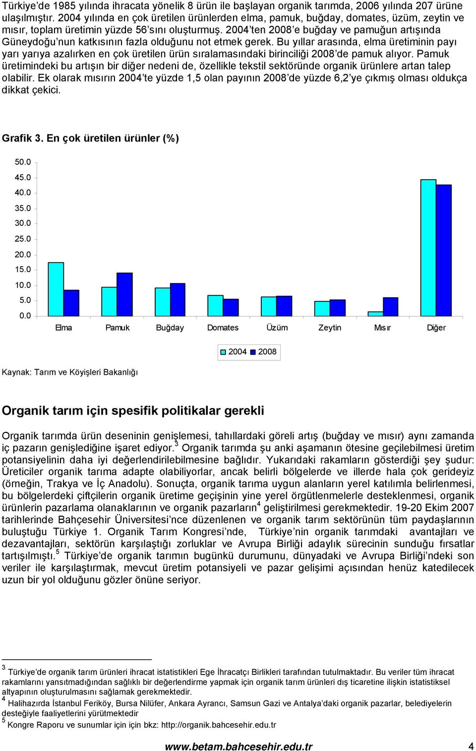 2004 ten 2008 e buğday ve pamuğun artışında Güneydoğu nun katkısının fazla olduğunu not etmek gerek.