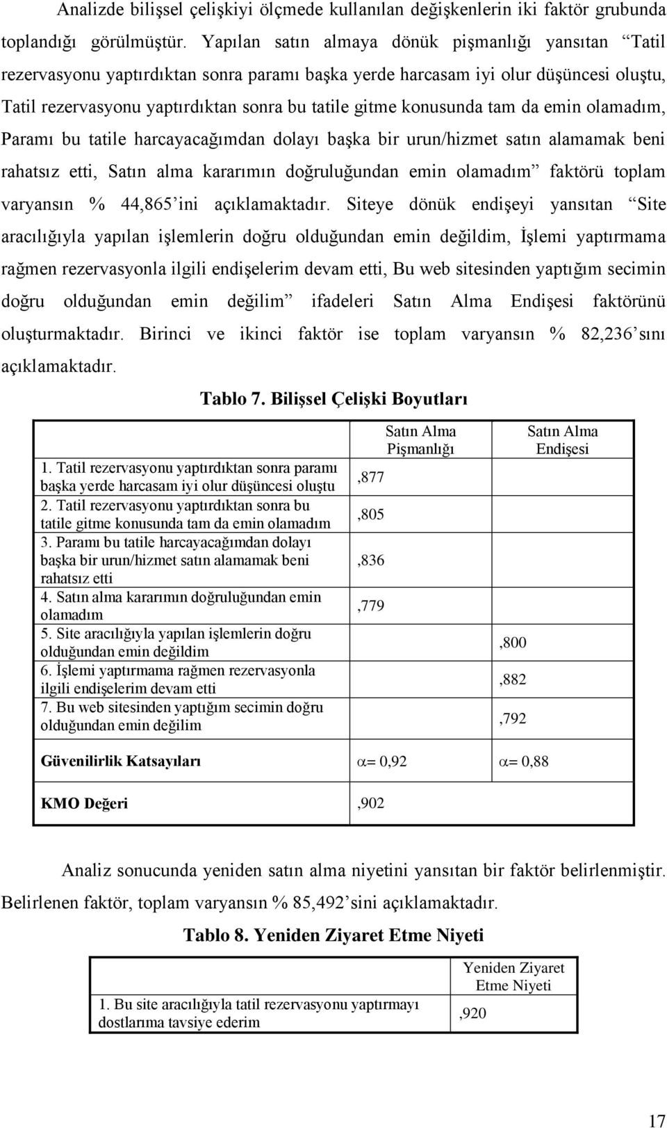 konusunda tam da emin olamadım, Paramı bu tatile harcayacağımdan dolayı başka bir urun/hizmet satın alamamak beni rahatsız etti, Satın alma kararımın doğruluğundan emin olamadım faktörü toplam