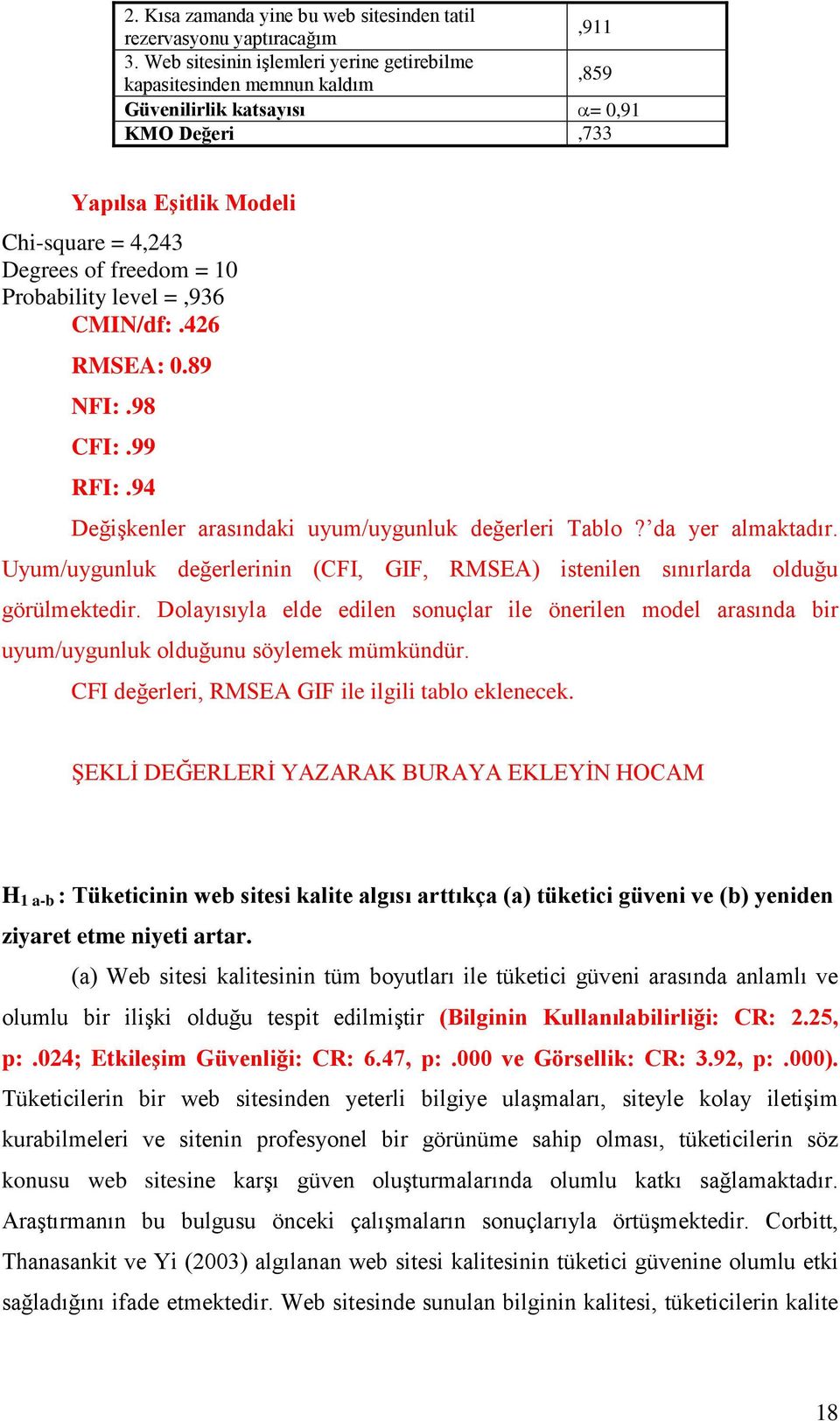 level =,936 CMIN/df:.426 RMSEA: 0.89 NFI:.98 CFI:.99 RFI:.94 Değişkenler arasındaki uyum/uygunluk değerleri Tablo? da yer almaktadır.