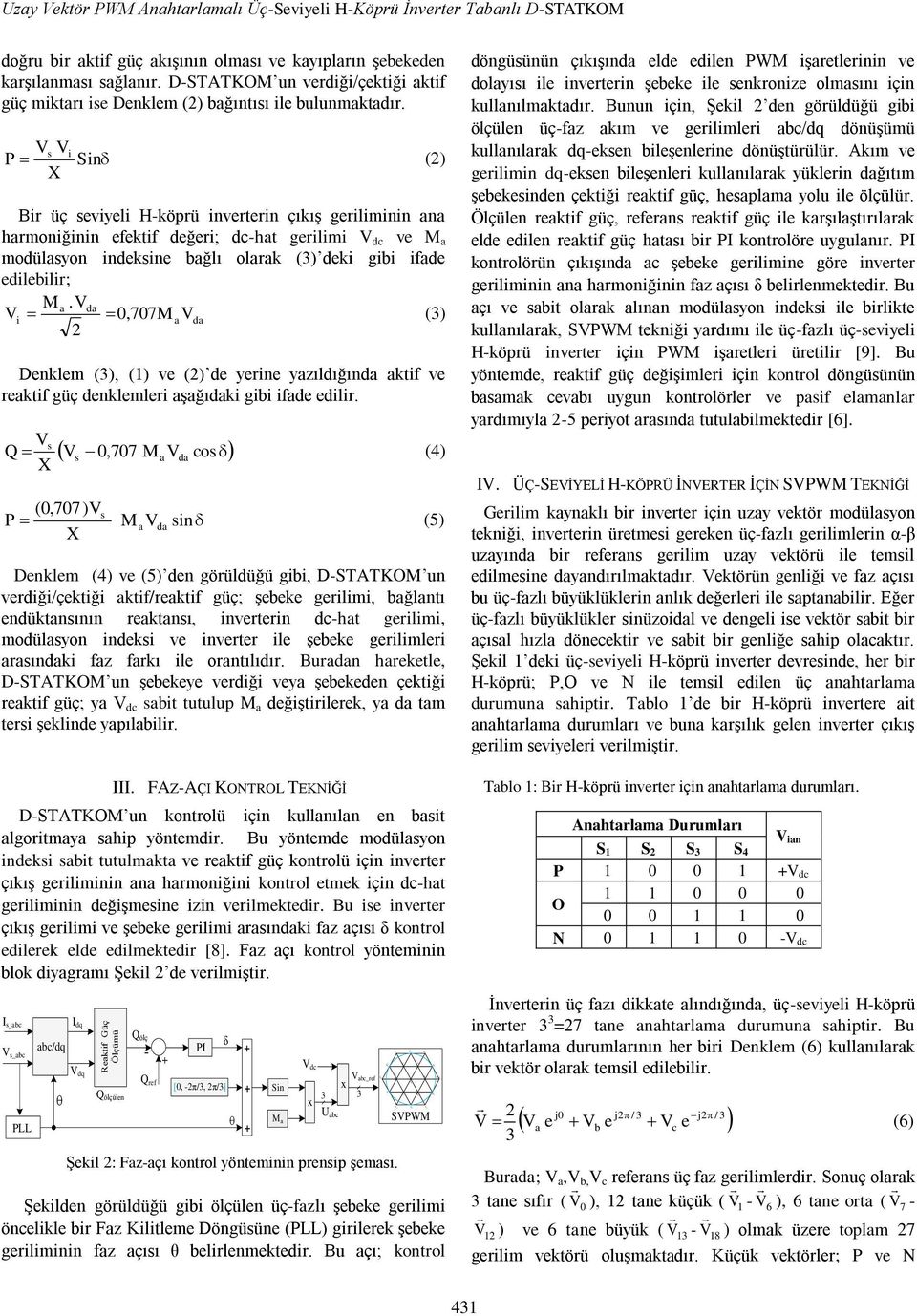 V Vi P Sin Bir üç eviyeli H-köprü inverterin çıkıģ geriliminin n hrmoniğinin efektif değeri; dc-ht gerilimi V dc ve M modülyon indekine bğlı olrk (3) deki gibi ifde edilebilir; M.