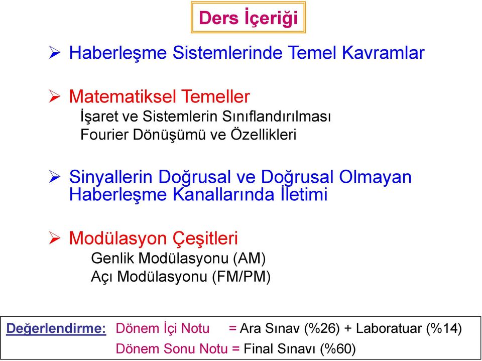 Haberleşme Kanallarında İletimi Modülasyon Çeşitleri Genlik Modülasyonu (AM) Açı Modülasyonu