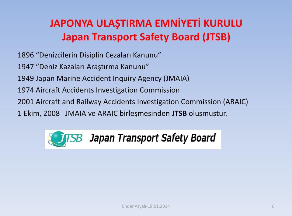 (JMAIA) 1974 Aircraft Accidents Investigation Commission 2001 Aircraft and Railway Accidents