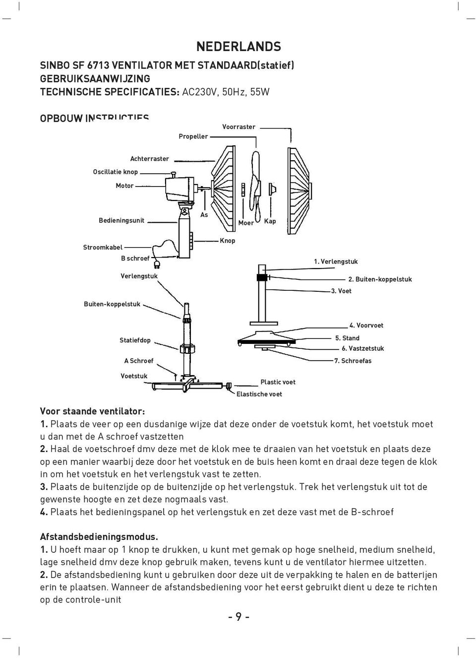 Schroefas Voetstuk Plastic voet Elastische voet Voor staande ventilator: 1.