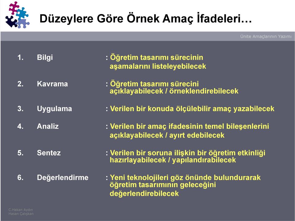 Uygulama : Verilen bir konuda ölçülebilir amaç yazabilecek 4.