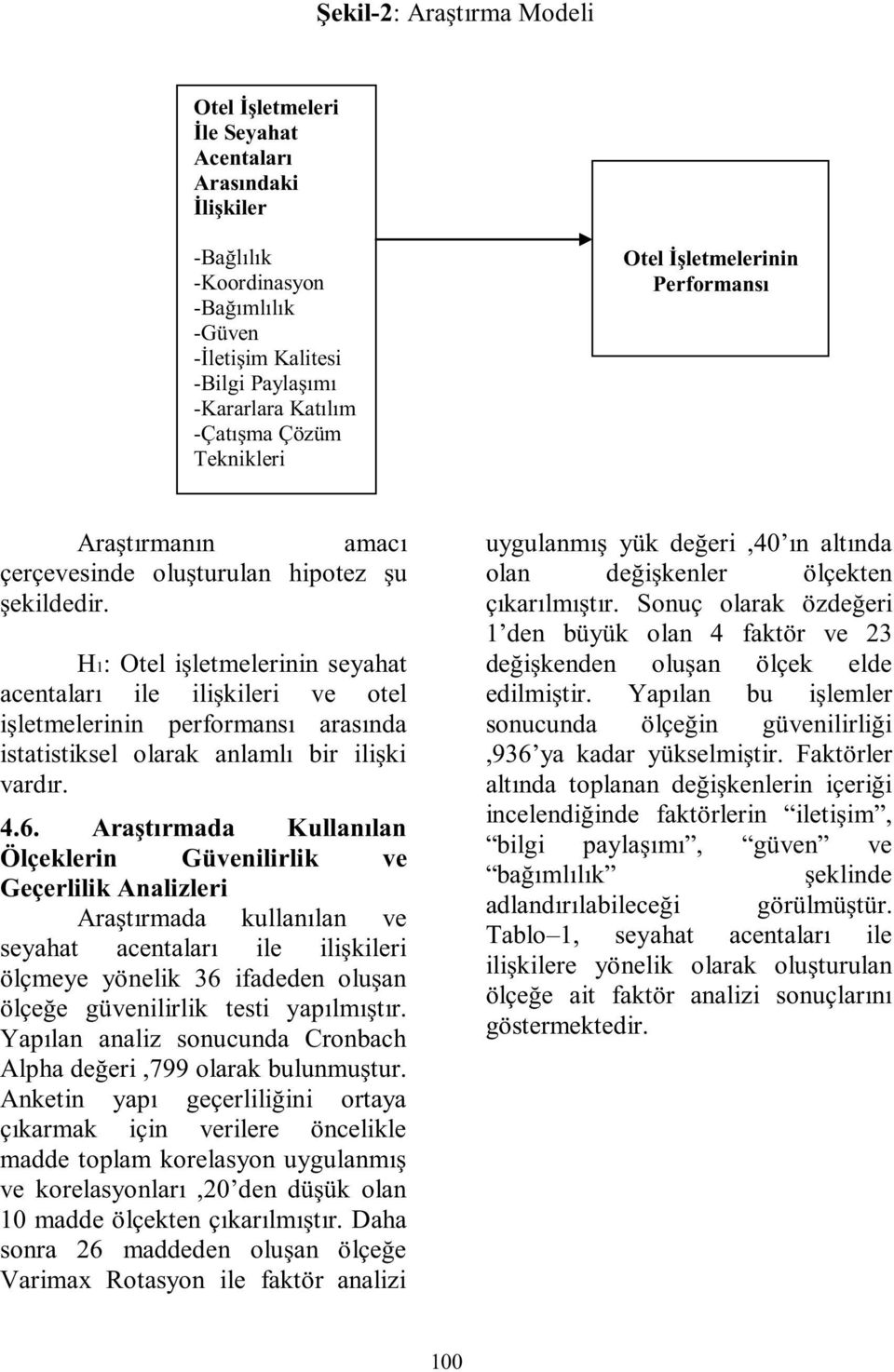 H1: Otel işletmelerinin seyahat acentaları ile ilişkileri ve otel işletmelerinin performansı arasında istatistiksel olarak anlamlı bir ilişki vardır. 4.6.