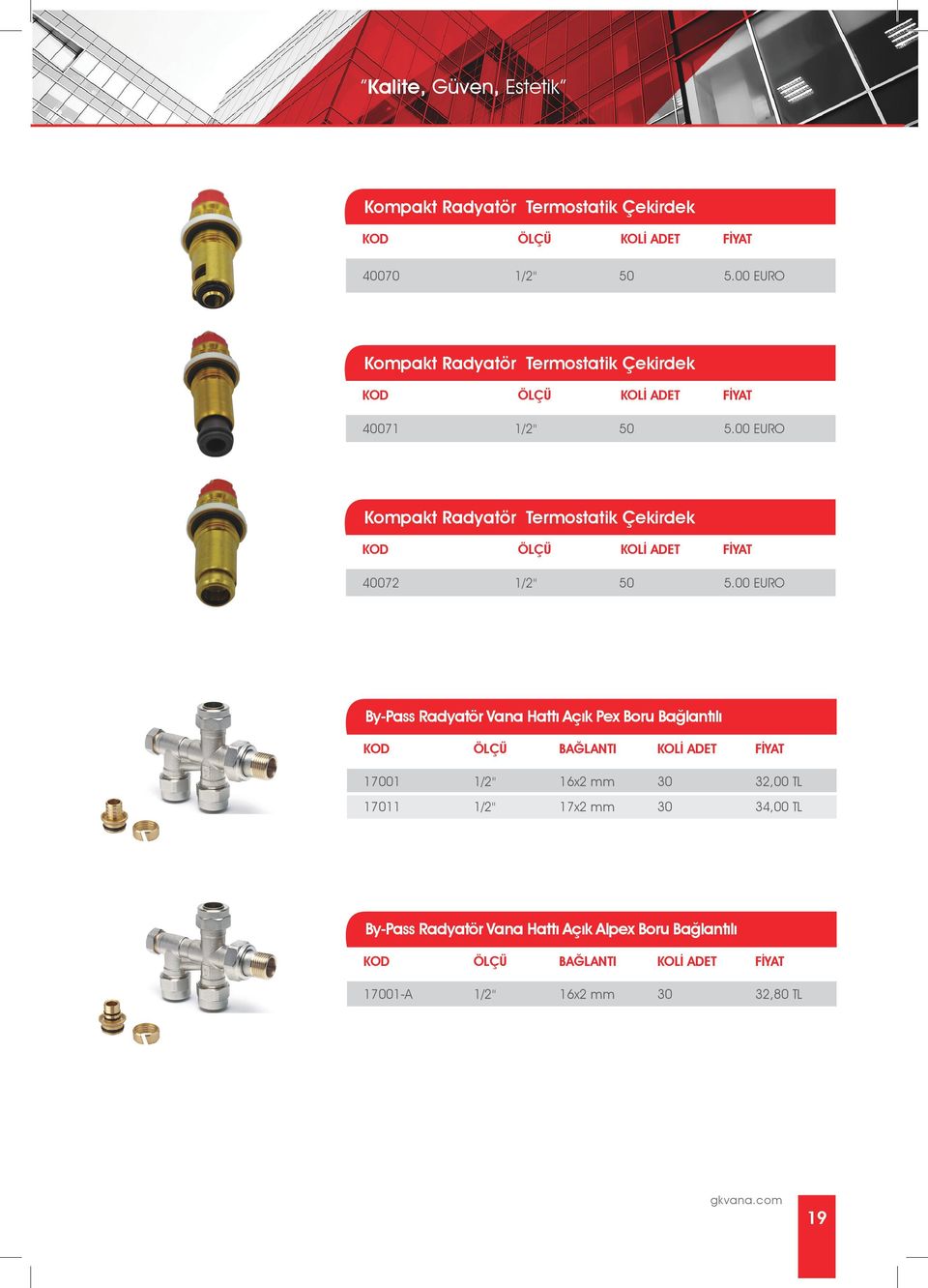 00 EURO Kompakt Radyatör Termostatik Çekirdek 40072 1/2" 50 5.