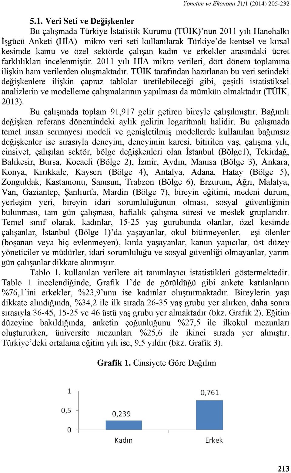 kesimde kamu ve özel sektörde çalışan kadın ve erkekler arasındaki ücret farklılıkları incelenmiştir. 2011 yılı HİA mikro verileri, dört dönem toplamına ilişkin ham verilerden oluşmaktadır.