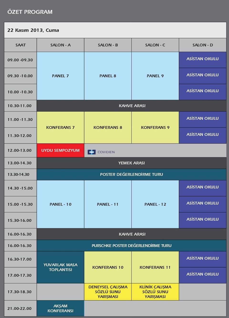 30 POSTER DEĞERLENDİRME TURU 14.30-15.00 ASİSTAN OKULU 15.00-15.30 PANEL - 10 PANEL - 11 PANEL - 12 ASİSTAN OKULU 15.30-16.00 ASİSTAN OKULU 16.00-16.30 KAHVE ARASI 16.00-16.30 PURSCHKE POSTER DEĞERLENDİRME TURU 16.