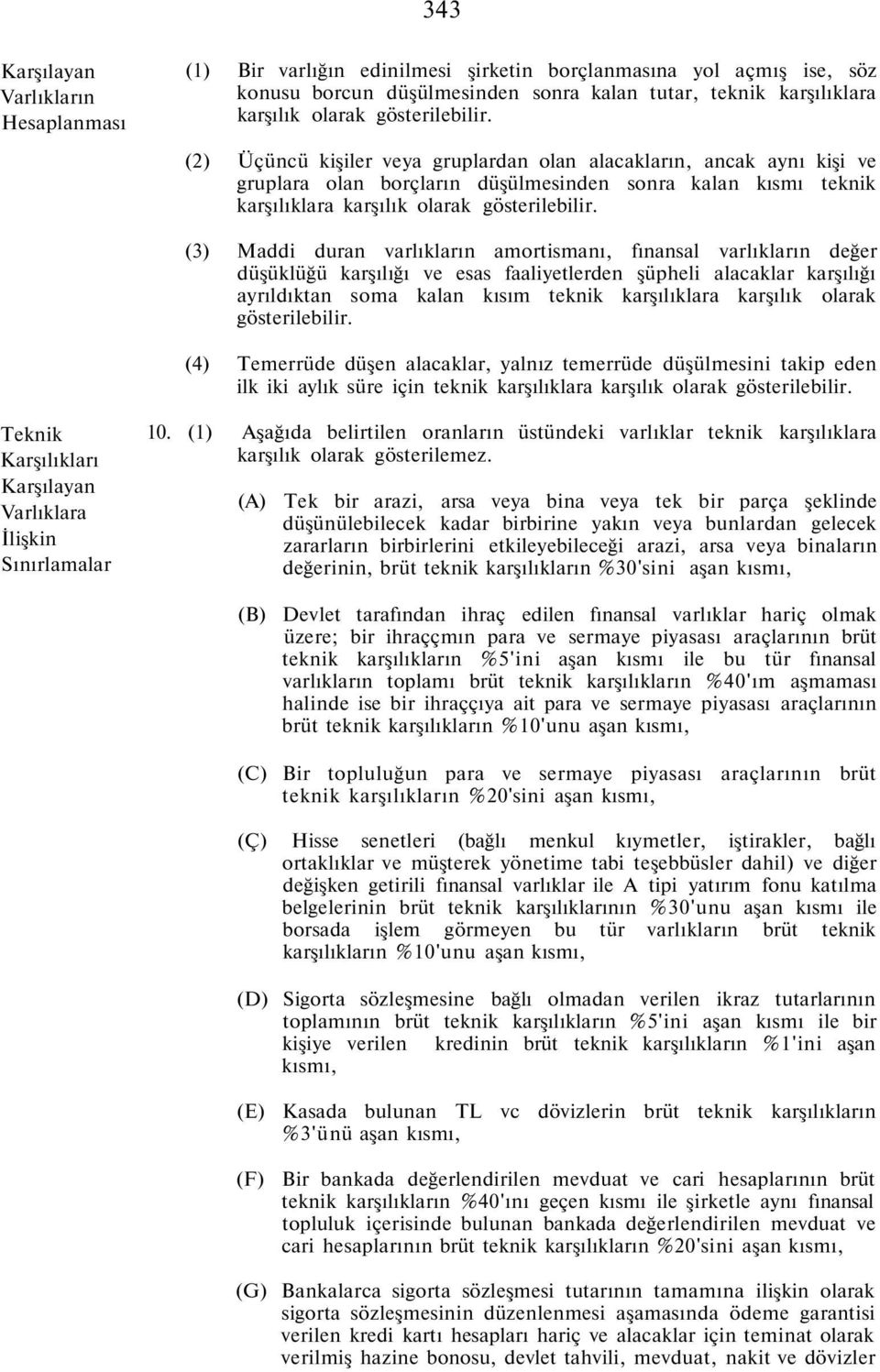 (3) Maddi duran varlıkların amortismanı, fınansal varlıkların değer düşüklüğü karşılığı ve esas faaliyetlerden şüpheli alacaklar karşılığı ayrıldıktan soma kalan kısım teknik karşılıklara karşılık