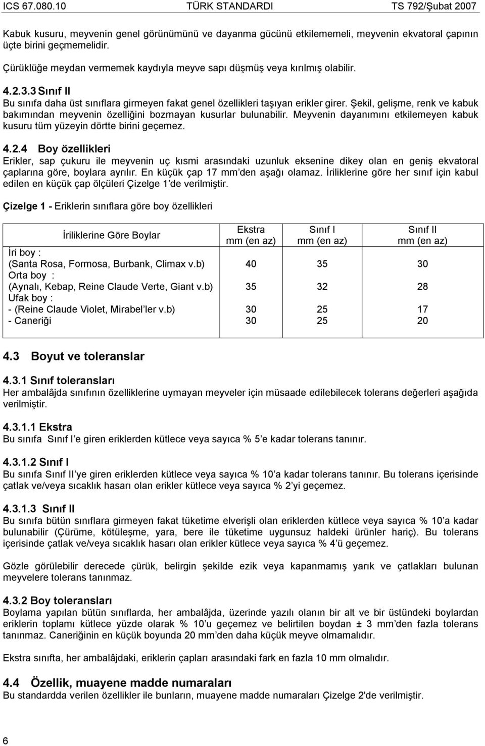 Şekil, gelişme, renk ve kabuk bakımından meyvenin özelliğini bozmayan kusurlar bulunabilir. Meyvenin dayanımını etkilemeyen kabuk kusuru tüm yüzeyin dörtte birini geçemez. 4.2.