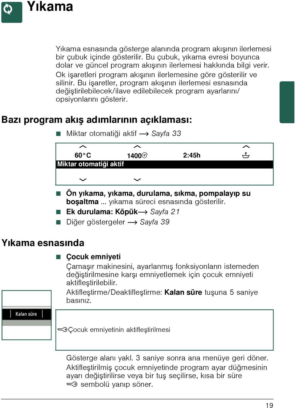 Bu i aretler, program akı ının ilerlemesi esnasında deği tirilebilecek/ilave edilebilecek program ayarlarını/ opsiyonlarını gösterir.