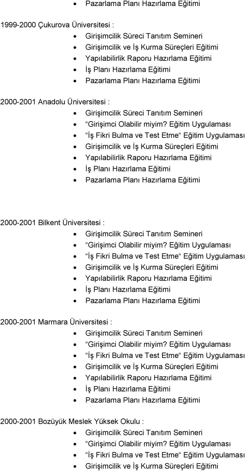 Bilkent Üniversitesi : 2000-2001 Marmara