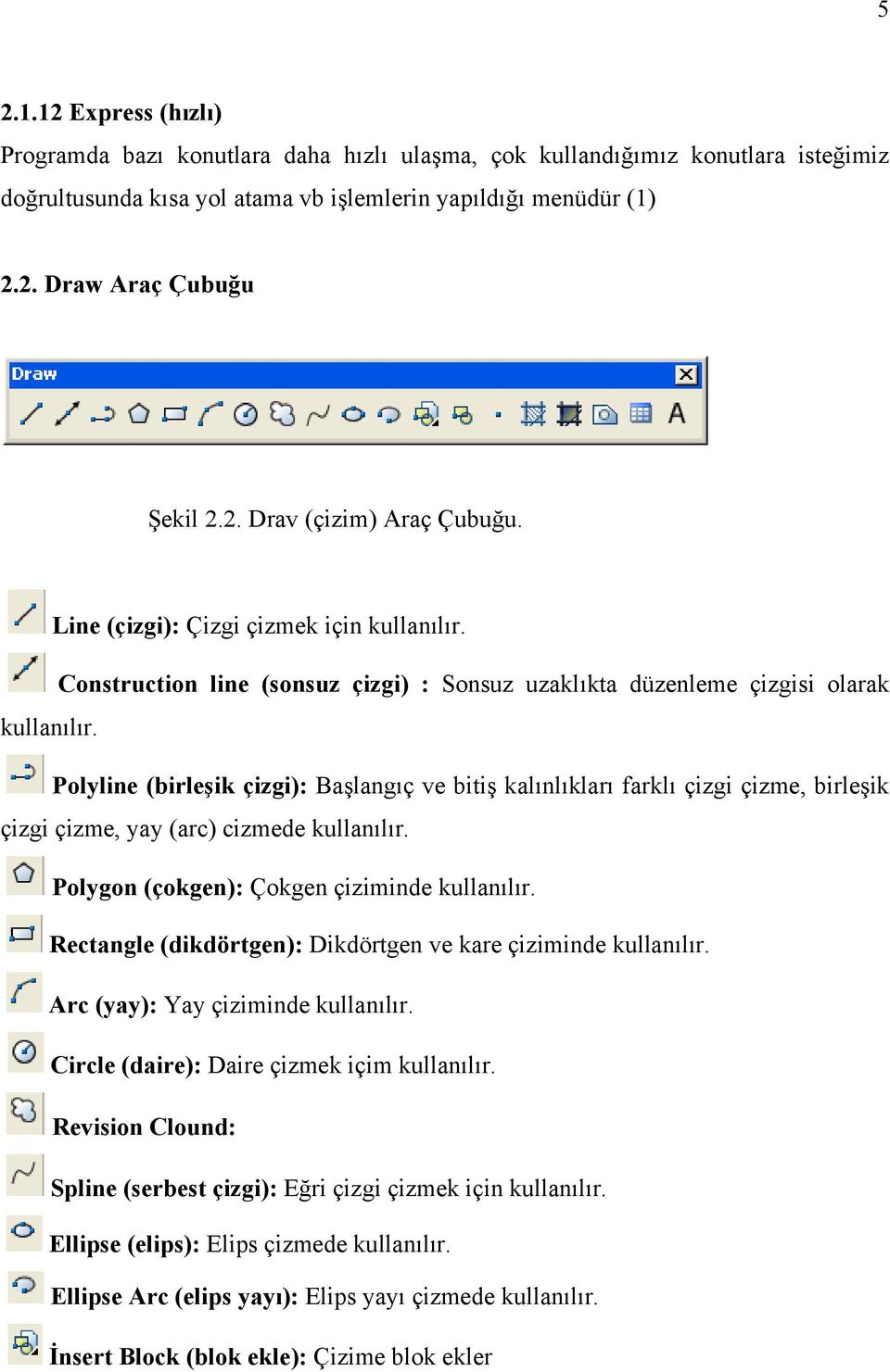 Polyline (birleşik çizgi): Başlangıç ve bitiş kalınlıkları farklı çizgi çizme, birleşik çizgi çizme, yay (arc) cizmede kullanılır. Polygon (çokgen): Çokgen çiziminde kullanılır.