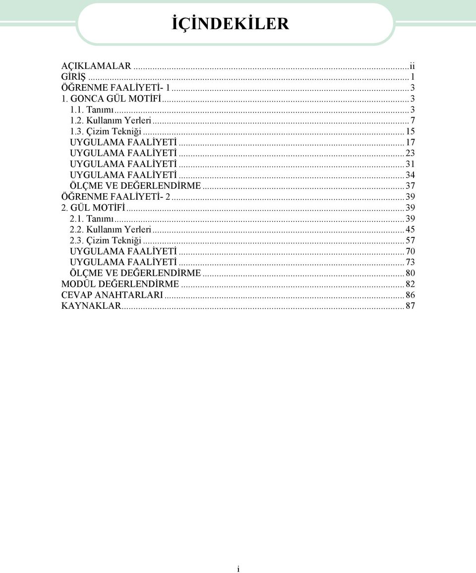 ..34 ÖLÇME VE DEĞERLENDİRME...37 ÖĞRENME FAALİYETİ- 2...39 2. GÜL MOTİFİ...39 2.1. Tanımı...39 2.2. Kullanım Yerleri...45 2.3. Çizim Tekniği.