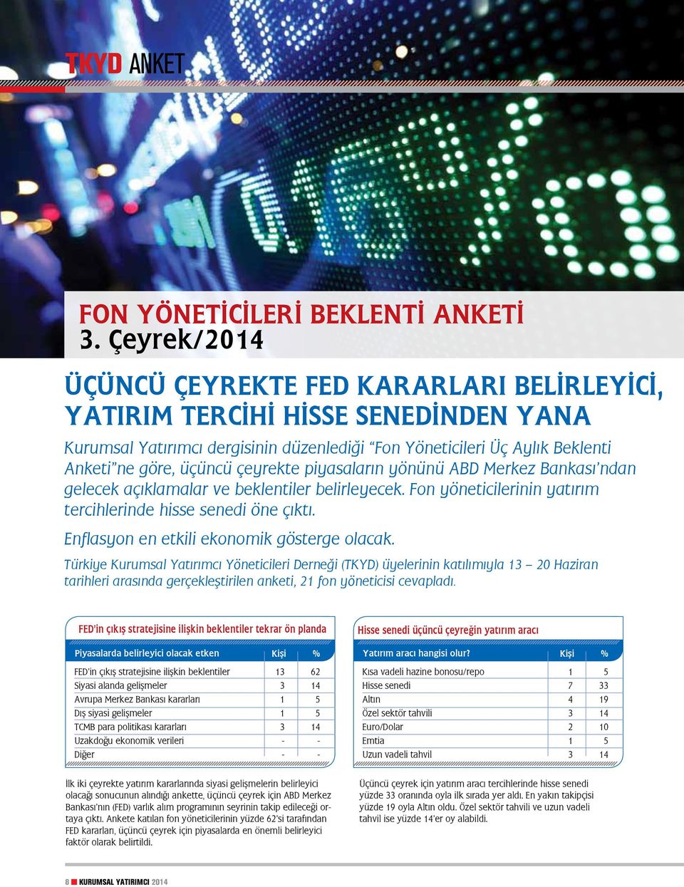 çeyrekte piyasaların yönünü ABD Merkez Bankası ndan gelecek açıklamalar ve beklentiler belirleyecek. Fon yöneticilerinin yatırım tercihlerinde hisse senedi öne çıktı.