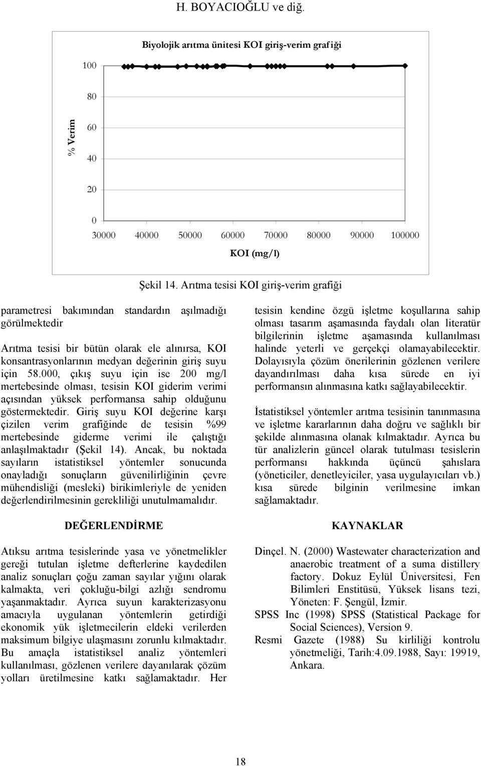 5., çıkış suyu için ise mg/l mertebesinde olması, tesisin KOI giderim verimi açısından yüksek performansa sahip olduğunu göstermektedir.