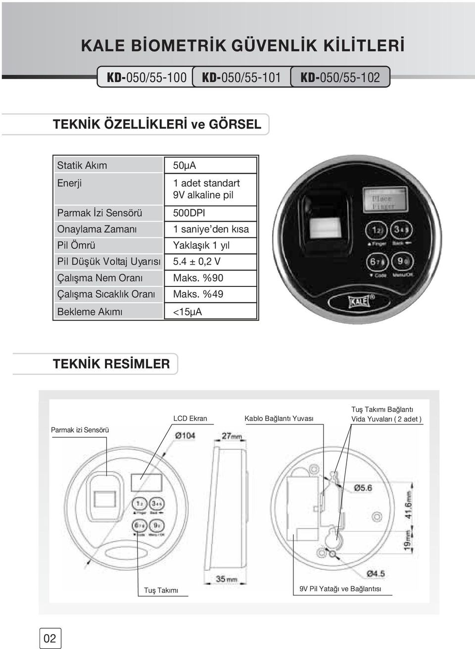 s 5.4 ± 0,2 V Çal flma Nem Oran Maks. %90 Çal flma S cakl k Oran Maks.