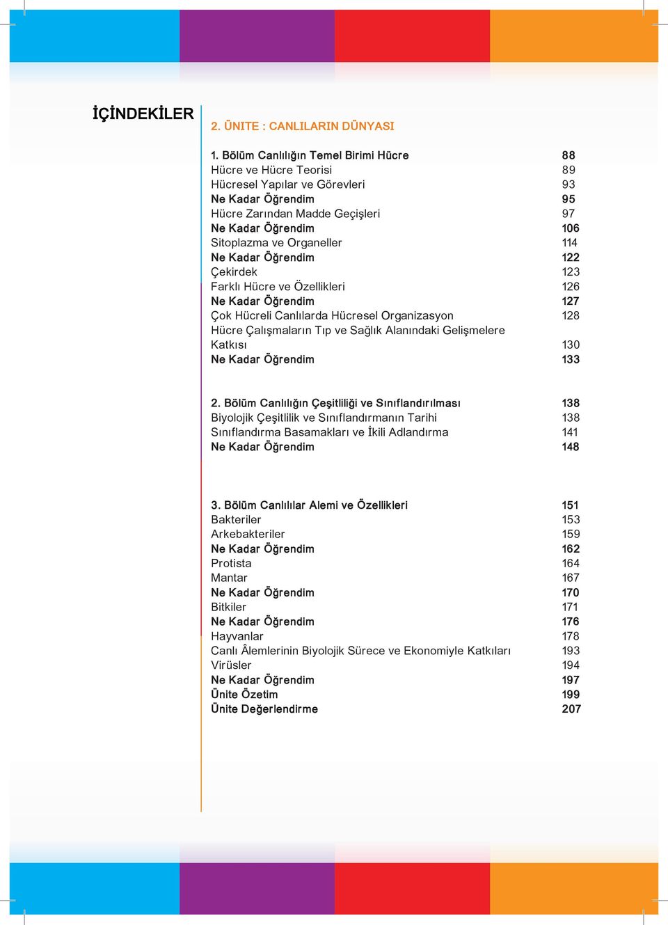 114 Ne Kadar Öğrendim 122 Çekirdek 123 Farklı Hücre ve Özellikleri 126 Ne Kadar Öğrendim 127 Çok Hücreli Canlılarda Hücresel Organizasyon 128 Hücre Çalışmaların Tıp ve Sağlık Alanındaki Gelişmelere