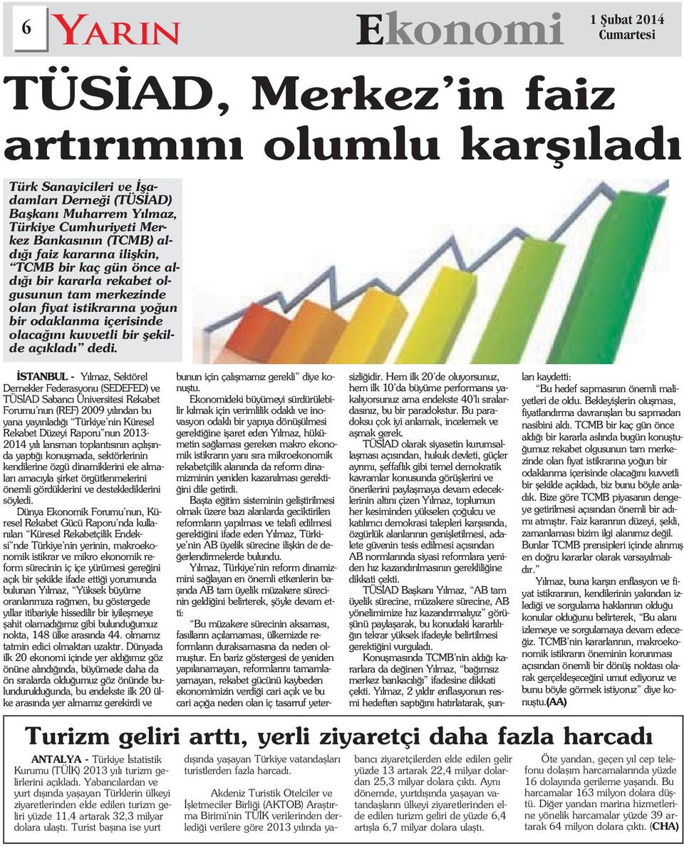 STANBUL - Y lmaz, Sektörel Dernekler Federasyonu (SEDEFED) ve TÜS AD Sabanc Üniversitesi Rekabet Forumu nun (REF) 2009 y l ndan bu yana yay nlad Türkiye nin Küresel Rekabet Düzeyi Raporu nun