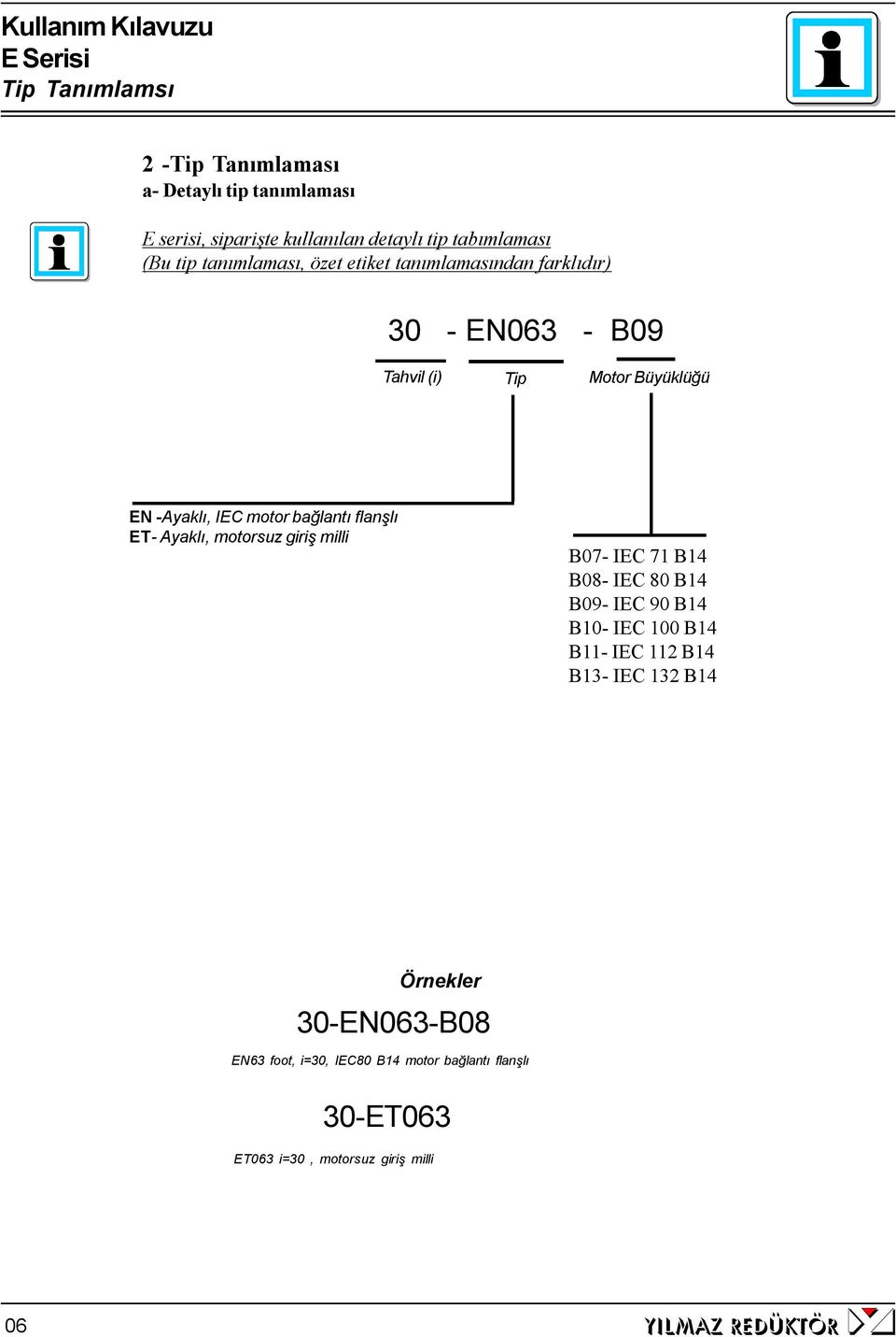 flanşlı ET- Ayaklı, motorsuz giriş milli B07- IEC 71 B14 B08- IEC 80 B14 B09- IEC 90 B14 B10- IEC 100 B14 B11- IEC 112 B14 B13- IEC