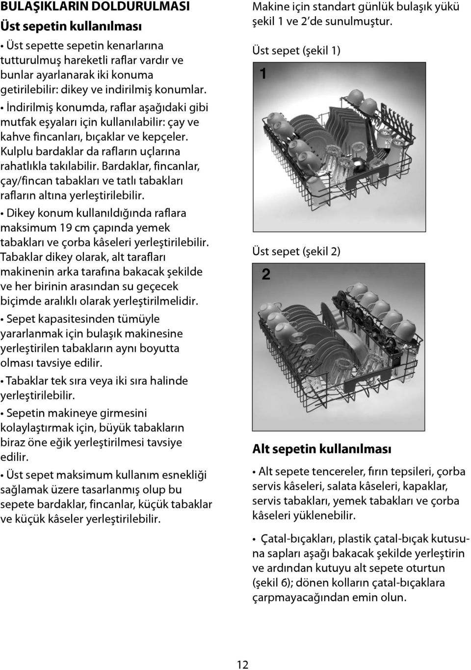 Bardaklar, fincanlar, çay/fincan tabakları ve tatlı tabakları rafların altına yerleştirilebilir.