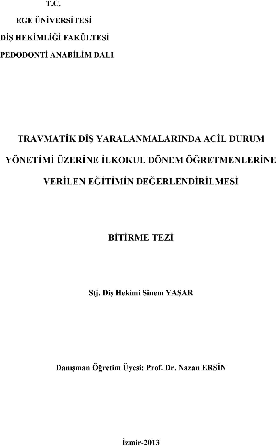 ÖĞRETMENLERİNE VERİLEN EĞİTİMİN DEĞERLENDİRİLMESİ BİTİRME TEZİ Stj.