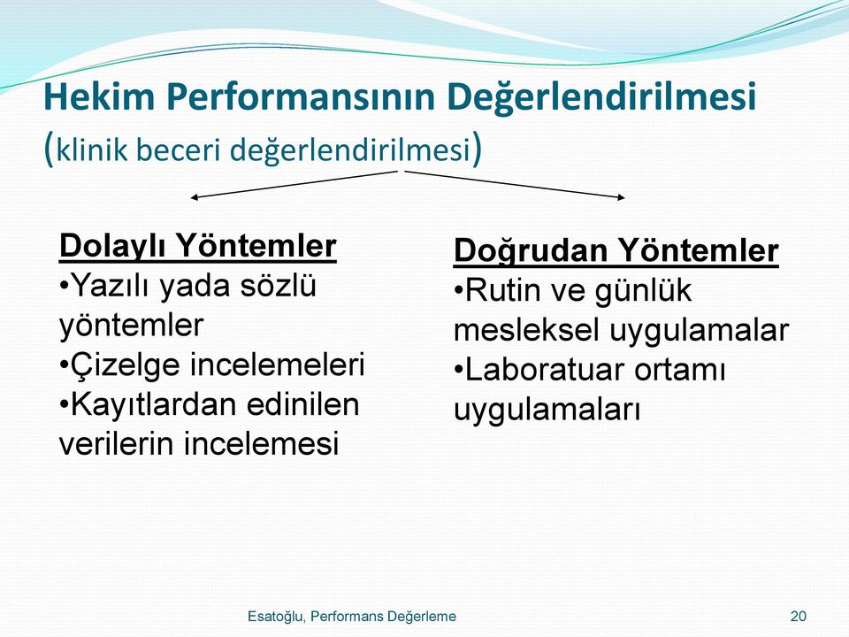 Kayıtlardan edinilen verilerin incelemesi Doğrudan Yöntemler Rutin ve