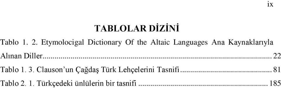 Kaynaklarıyla Alınan Diller... 22 Tablo 1. 3.