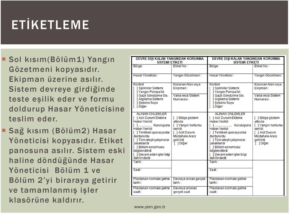 Sağ kısım (Bölüm2) Hasar Yöneticisi kopyasıdır. Etiket panosuna asılır.