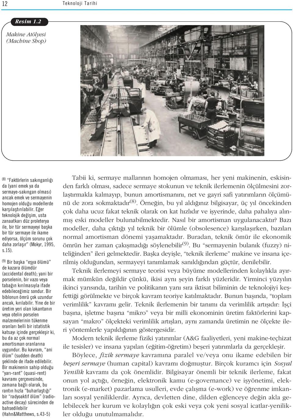 E er teknolojik de iflim, usta zanaatkar düz proleterya ile, bir tür sermayeyi baflka bir tür sermaye ile ikame ediyorsa, ölçüm sorunu çok daha zorlafl r (Mokyr, 1995, s.15).