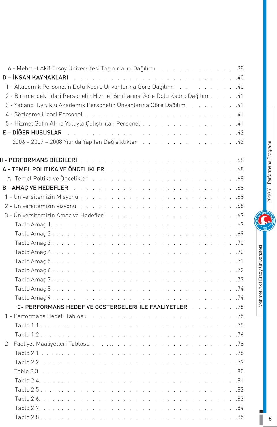 ........................ 41 5 - Hizmet Satın Alma Yoluyla Çalıştırılan Personel................41 E DİĞER HUSUSLAR............................ 42 2006 2007 2008 Yılında Yapılan Değişiklikler.