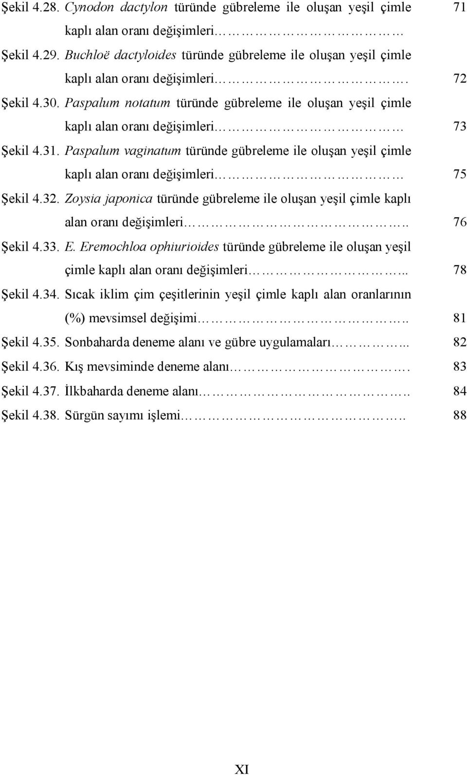 Paspalum notatum türünde gübreleme ile oluşan yeşil çimle kaplı alan oranı değişimleri 73 Şekil 4.31.