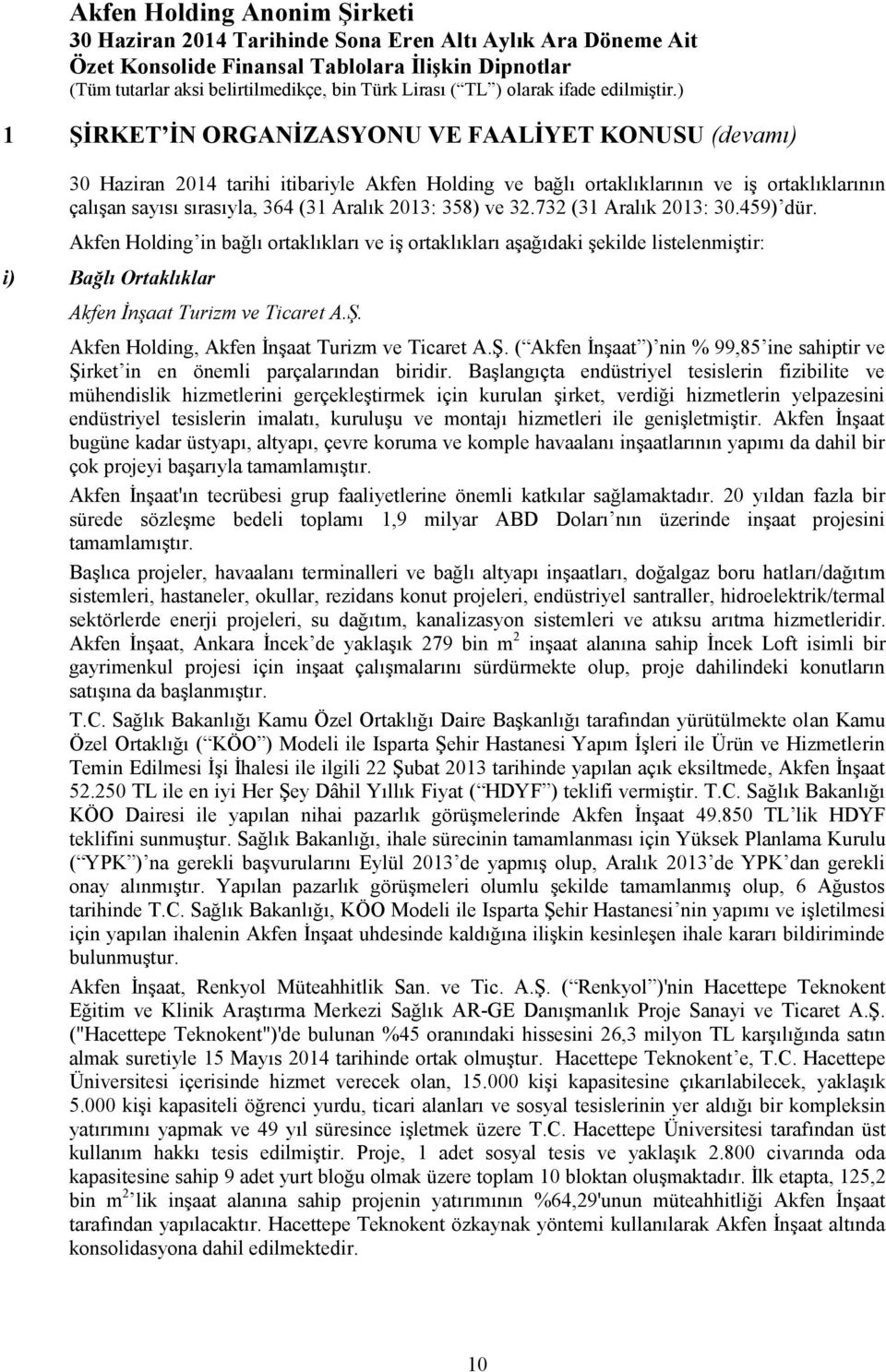 Akfen Holding, Akfen İnşaat Turizm ve Ticaret A.Ş. ( Akfen İnşaat ) nin % 99,85 ine sahiptir ve Şirket in en önemli parçalarından biridir.