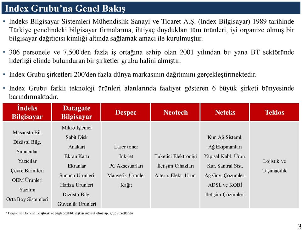 kurulmuştur. 306 personele ve 7,500'den fazla iş ortağına sahip olan 2001 yılından bu yana BT sektöründe liderliği elinde bulunduran bir şirketler grubu halini almıştır.