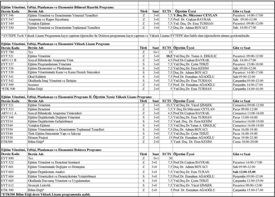 Coşkun BAYRAK Salı: 09:00-12:00 EYT 549 Yetişkin Eğitimi Z 3+0 7,5 Yrd. Doç. Dr.