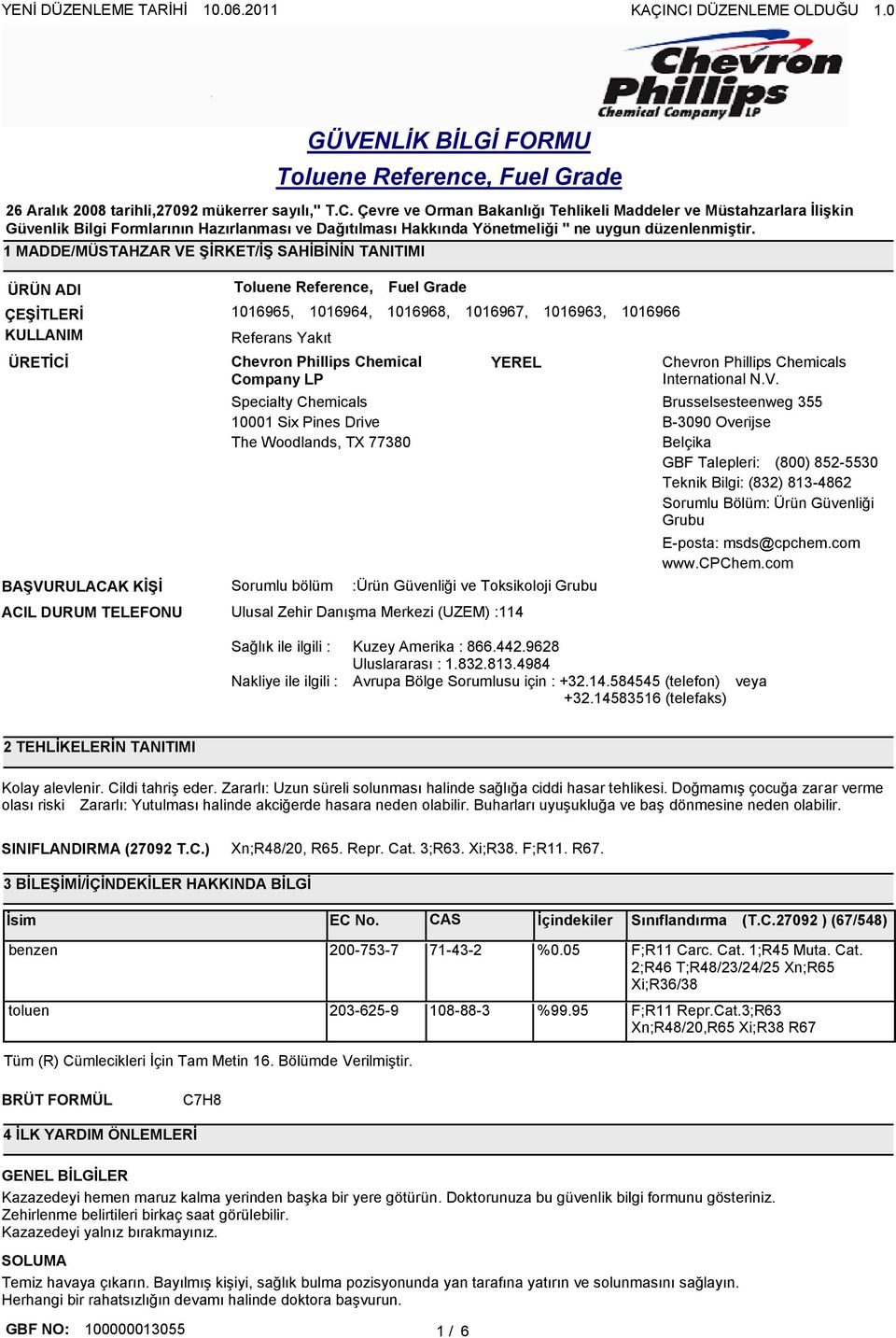 (UZEM) :114 Chevron Phillips Chemicals International N.V.