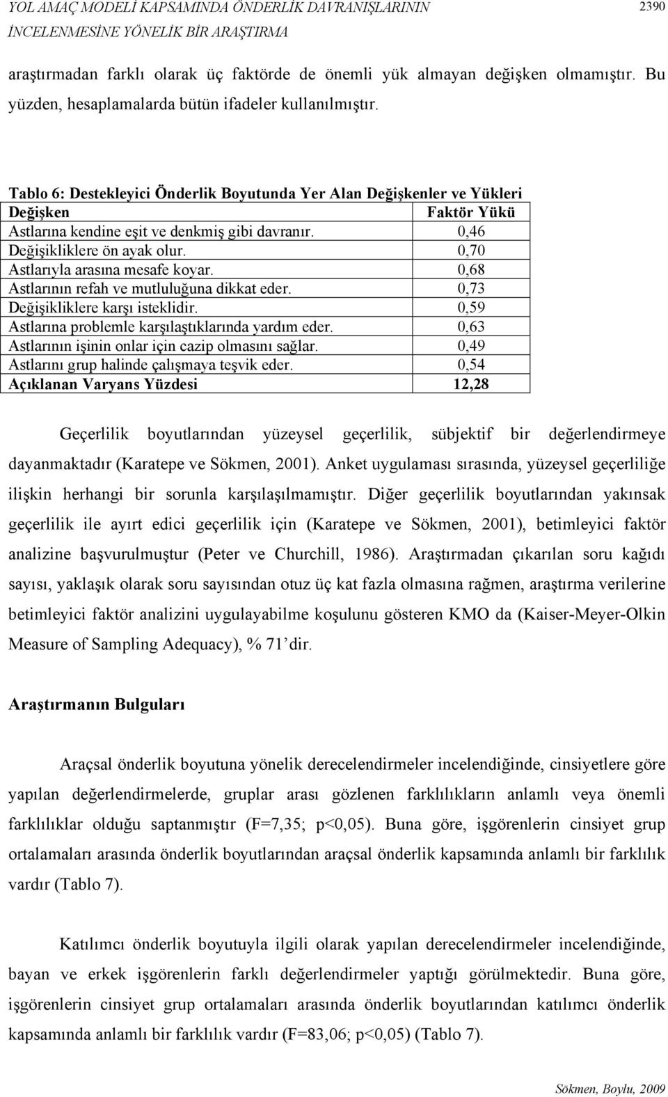 0,70 Astlarıyla arasına mesafe koyar. 0,68 Astlarının refah ve mutluluğuna dikkat eder. 0,73 Değişikliklere karşı isteklidir. 0,59 Astlarına problemle karşılaştıklarında yardım eder.