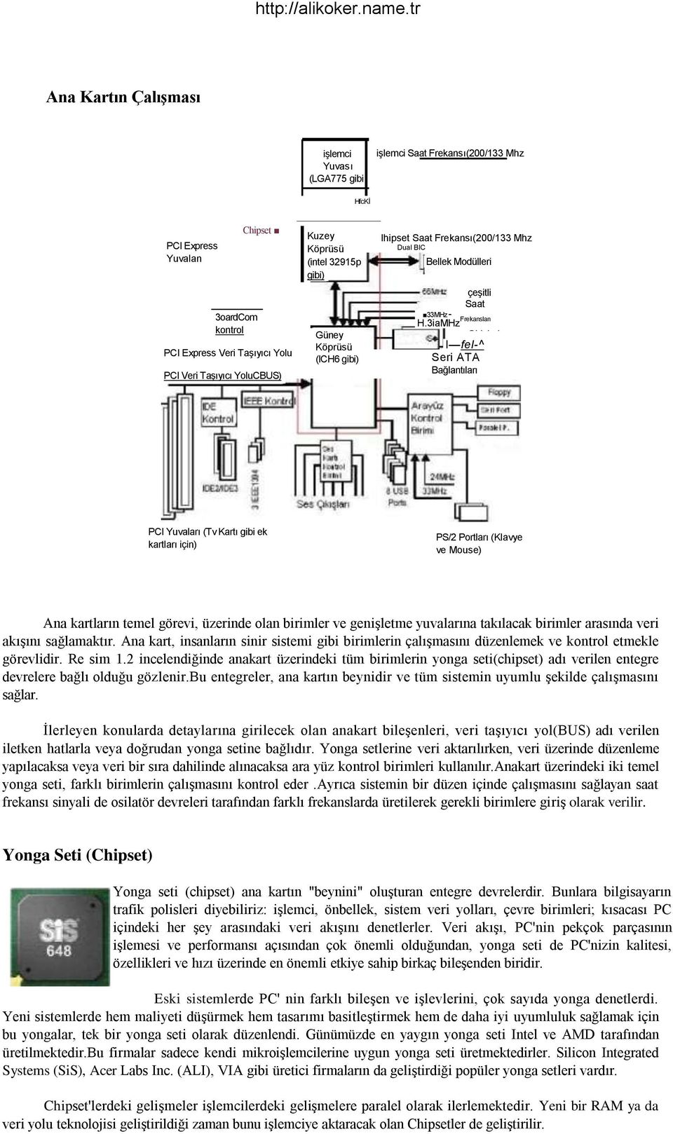 3iaMHz Frekanslan Girişleri I fel-^ Seri ATA Bağlantıları PCI Yuvaları (Tv Kartı gibi ek kartları için) PS/2 Portları (Klavye ve Mouse) Ana kartların temel görevi, üzerinde olan birimler ve