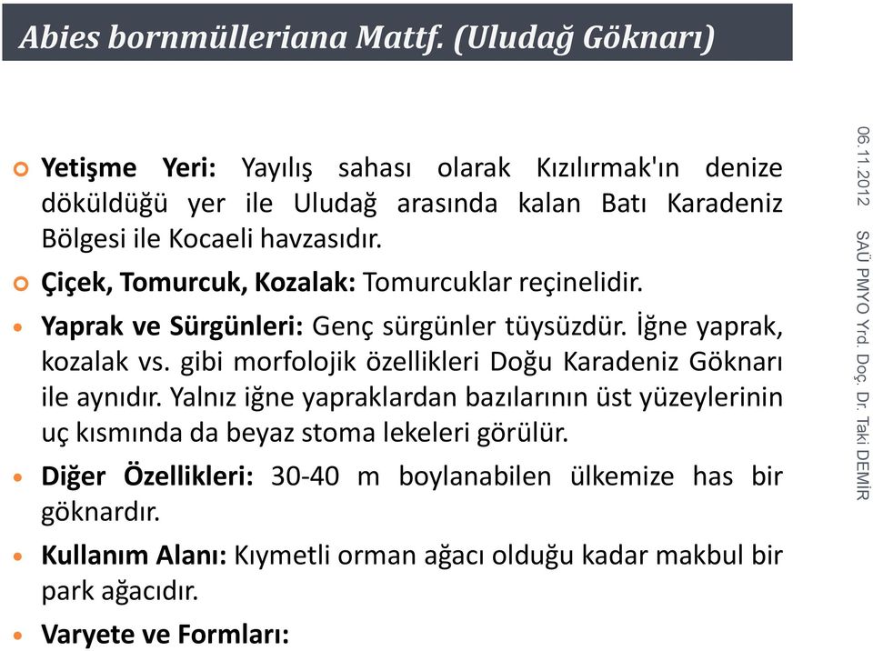 Çiçek, Tomurcuk, Kozalak: Tomurcuklar reçinelidir. Yaprak ve Sürgünleri: Genç sürgünler tüysüzdür. İğne yaprak, kozalak vs.