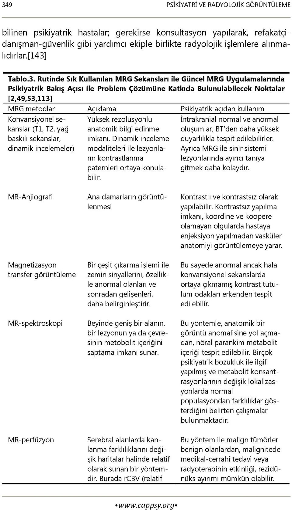 Psikiyatrik açıdan kullanım Konvansiyonel sekanslar (T1, T2, yağ baskılı sekanslar, dinamik incelemeler) Yüksek rezolüsyonlu anatomik bilgi edinme imkanı.